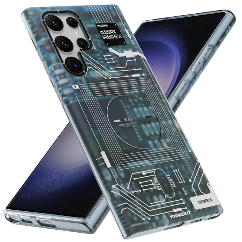 Youngkit Futuristic Circuit Series TPU Case for Samsung Galaxy S23 Ultra Blue