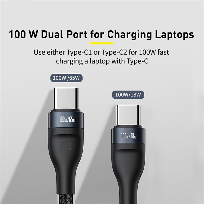 Baseus PD 100W USB Type C Cable For MacBook Pro 2 in 1 Fast Charging USBC Phone Charger Date Cable Baseus