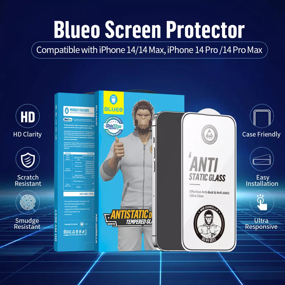 Blueo Anti Static HD Tempered Glass for iPhone 14 Pro Max