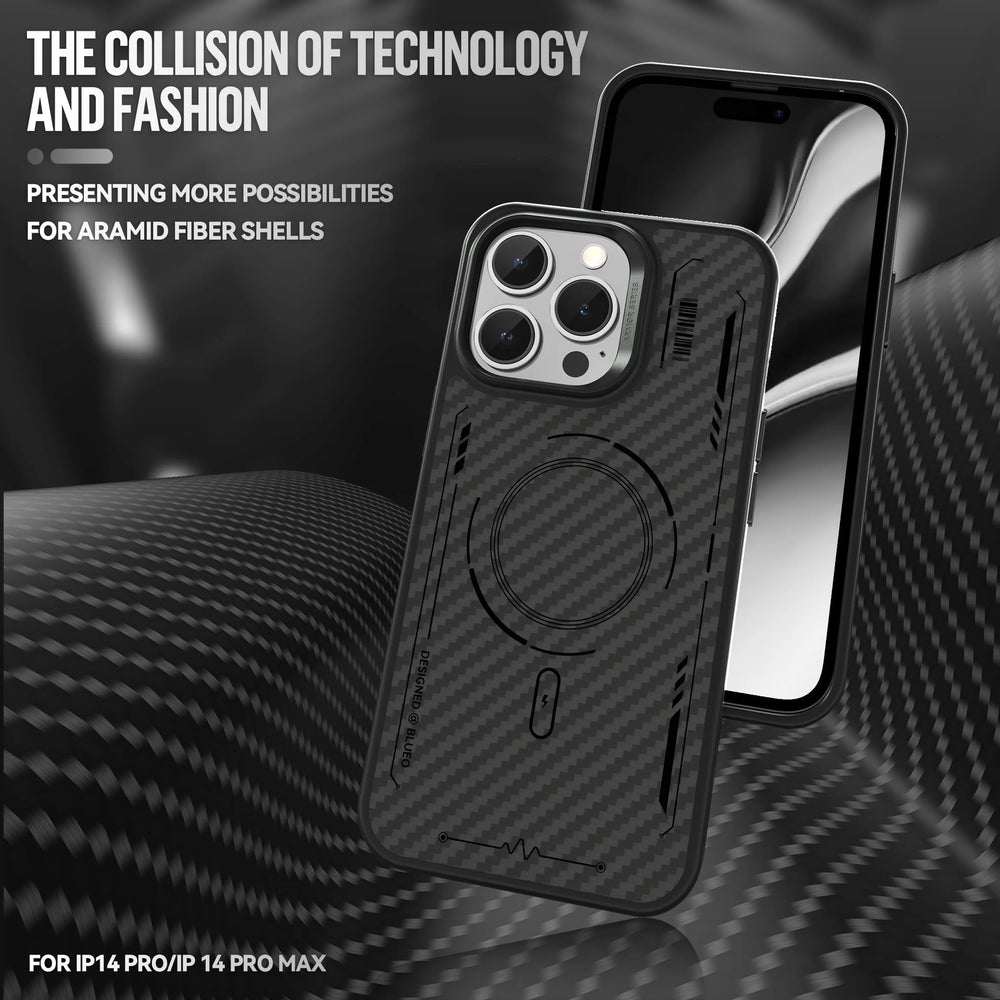 Blueo Punk Aramid Fiber Protective Anti-Drop Case With Magnetic For iPhone 14 Pro Black