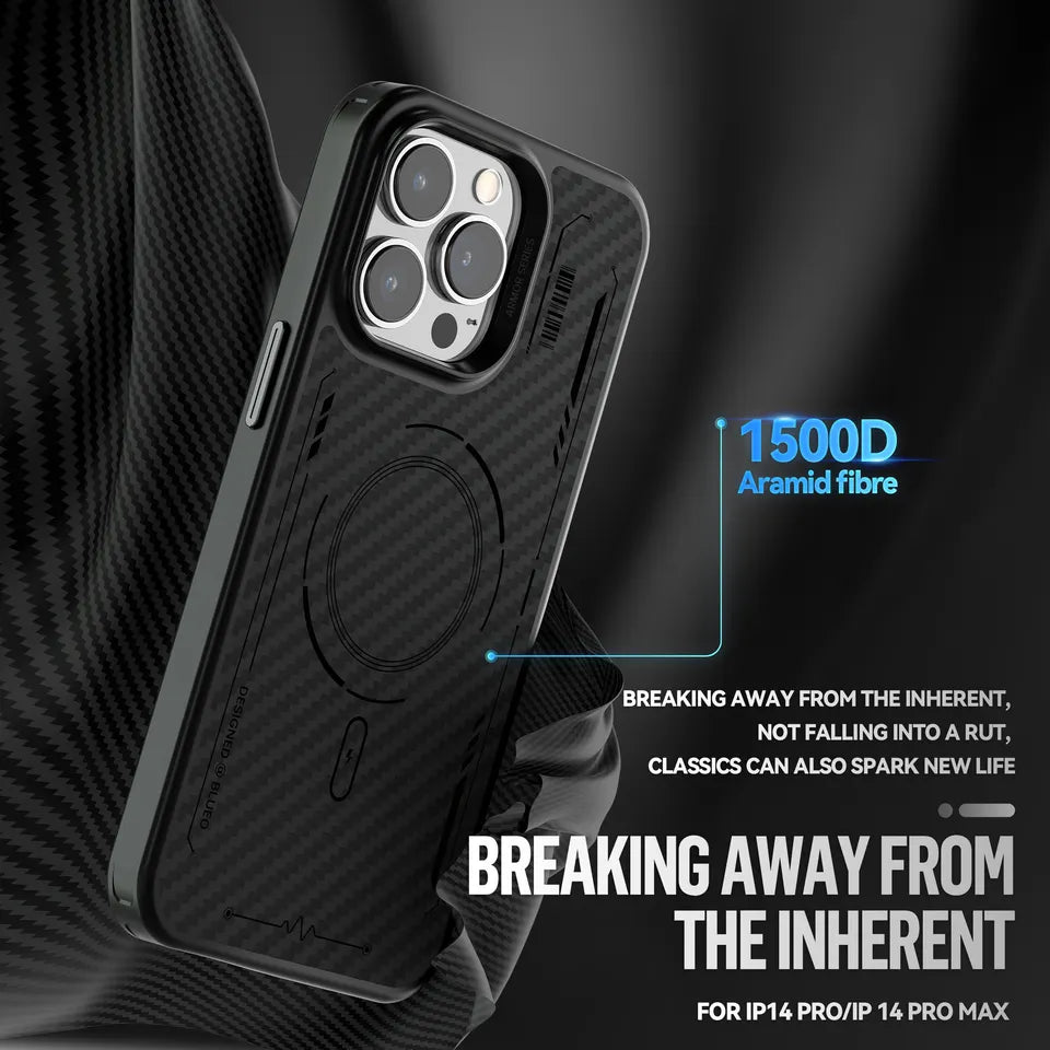 Blueo Punk Aramid Fiber Protective Anti-Drop Case With Magnetic For iPhone 14 Pro Max Black