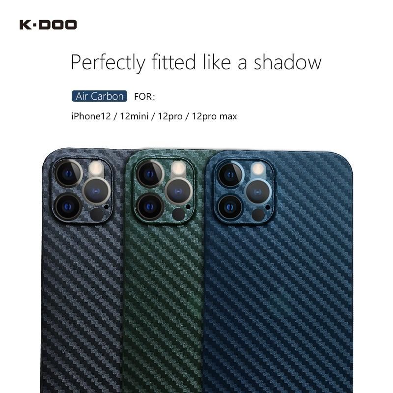 K-Doo Air Carbon Ultra thin back cover 0.4mm thickness super Slim Carbon Fiber pattern case for iPhone 12 Pro K-DOO