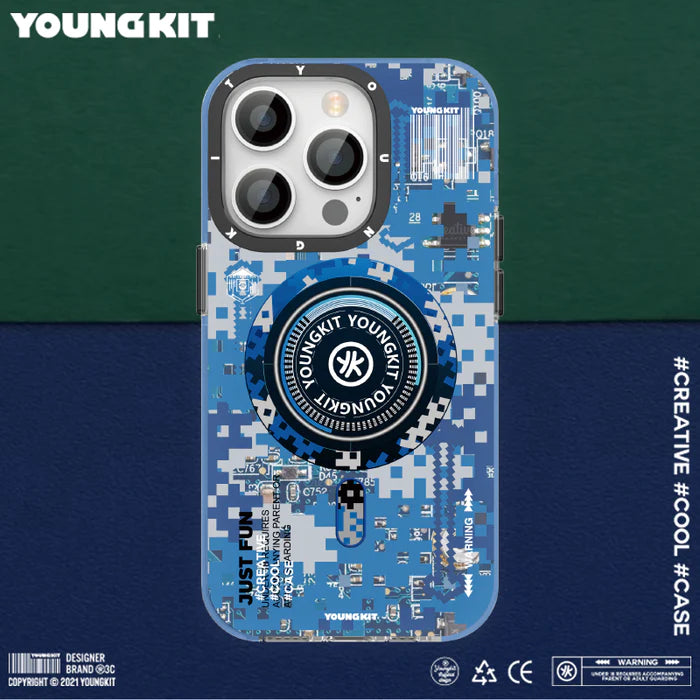 Youngkit Camouflage Series Circuit MagSafe Case for iPhone 14 Pro Blue