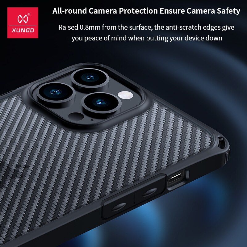 Xundd Airbag Ani-drop Carbon Fiber Pattern Cover for iPhone 13 Pro Black Xundd