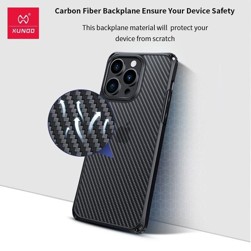 Xundd Airbag Ani-drop Carbon Fiber Pattern Cover for iPhone 13 Pro Max Black Xundd