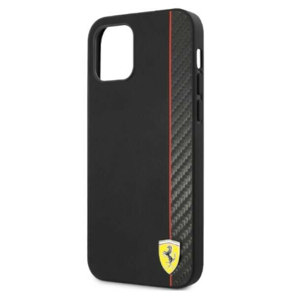 Ferrari Leather Black PU Carbon Design With Central Stripe Case for iPhone 13 Pro Max